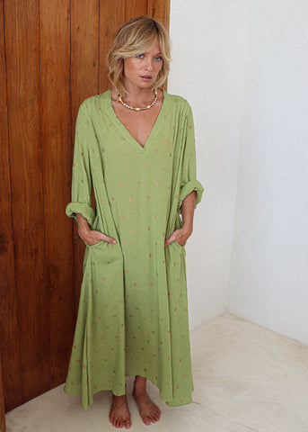 Boho dress in Green / universo bukit print